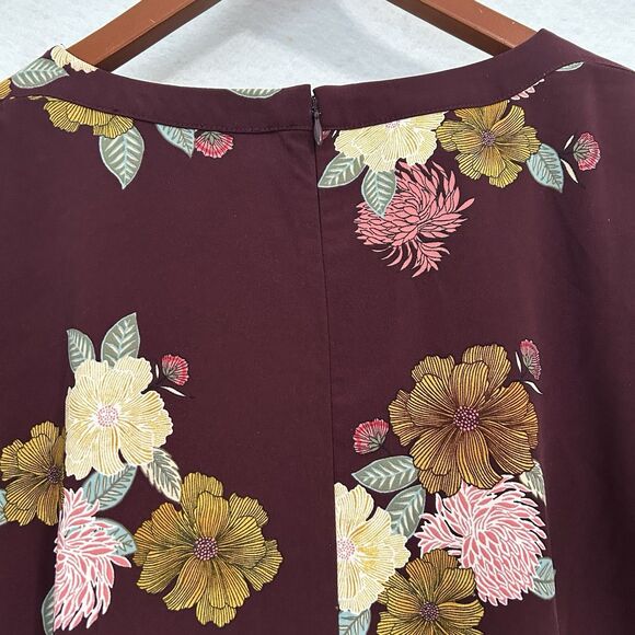 Loft Dress Women 8 Maroon Floral Long Sleeve Cottage Romantic Preppy Western - Picture 9 of 12